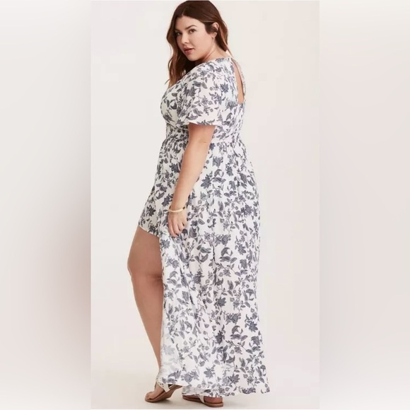 Torrid Maxi Challis Walkthrough Dress Blue Floral Paisley Maxi Romper Women Sz10 - Picture 6 of 14